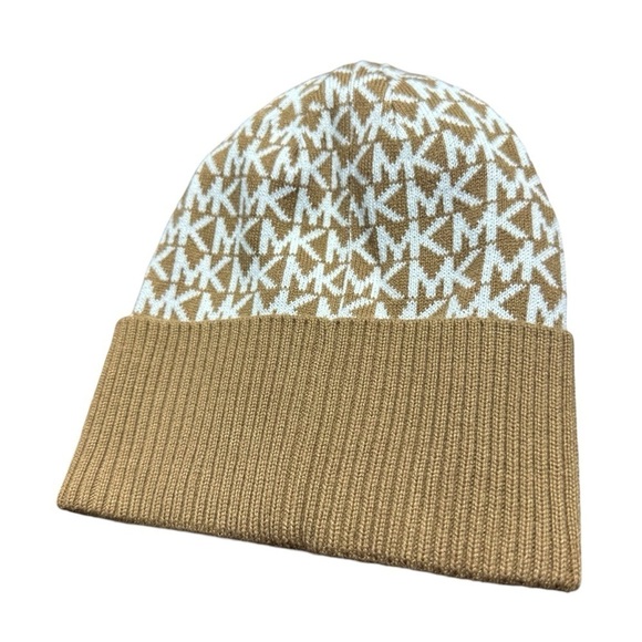 Michael Kors Tan and White Logo Beanie Hat - Picture 6 of 6